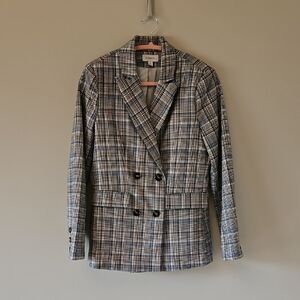 Express Checkered Double-Breasted Blazer